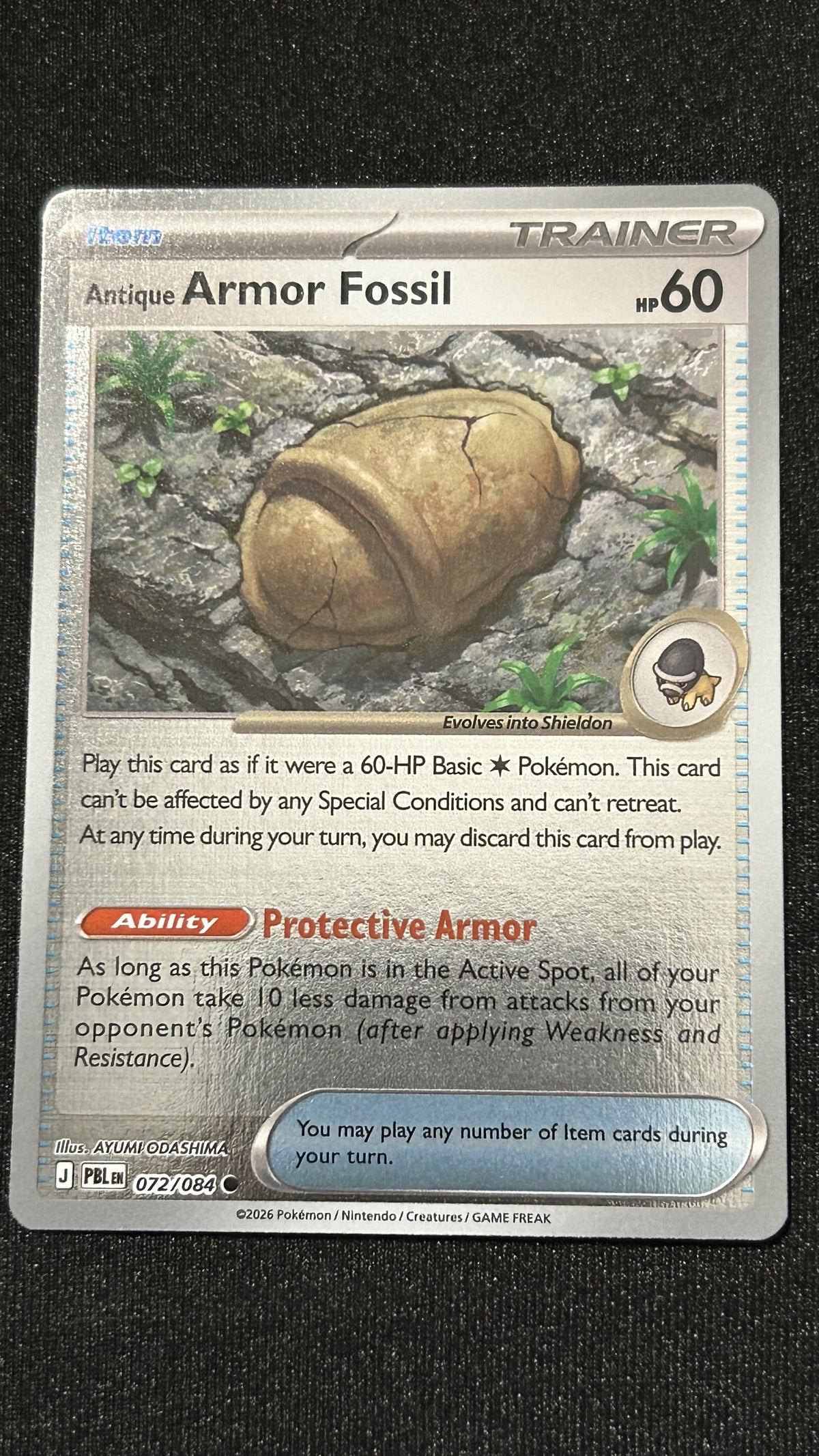 Antique Armor Fossil 072 Reverse Holo Trainer Item Pitch Black front