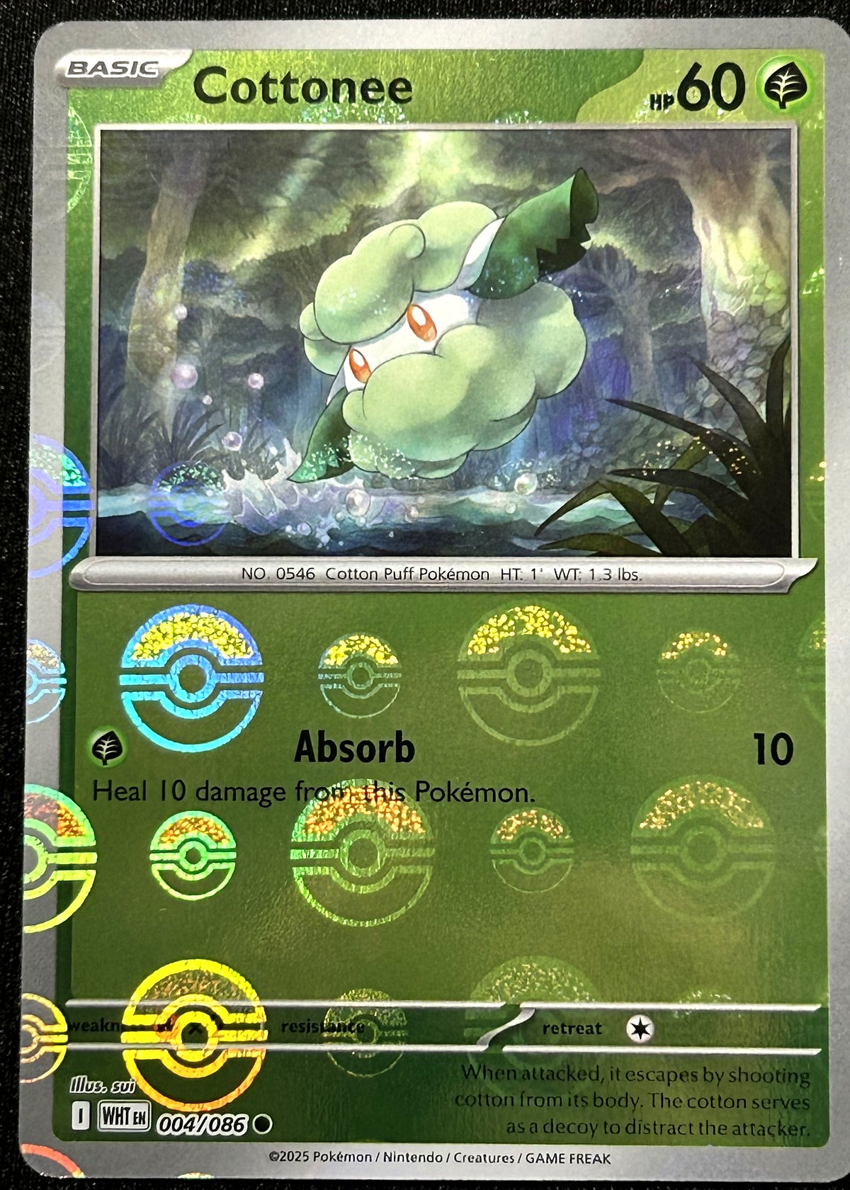 Cottonee 004 Poké Ball Holo White Flare front