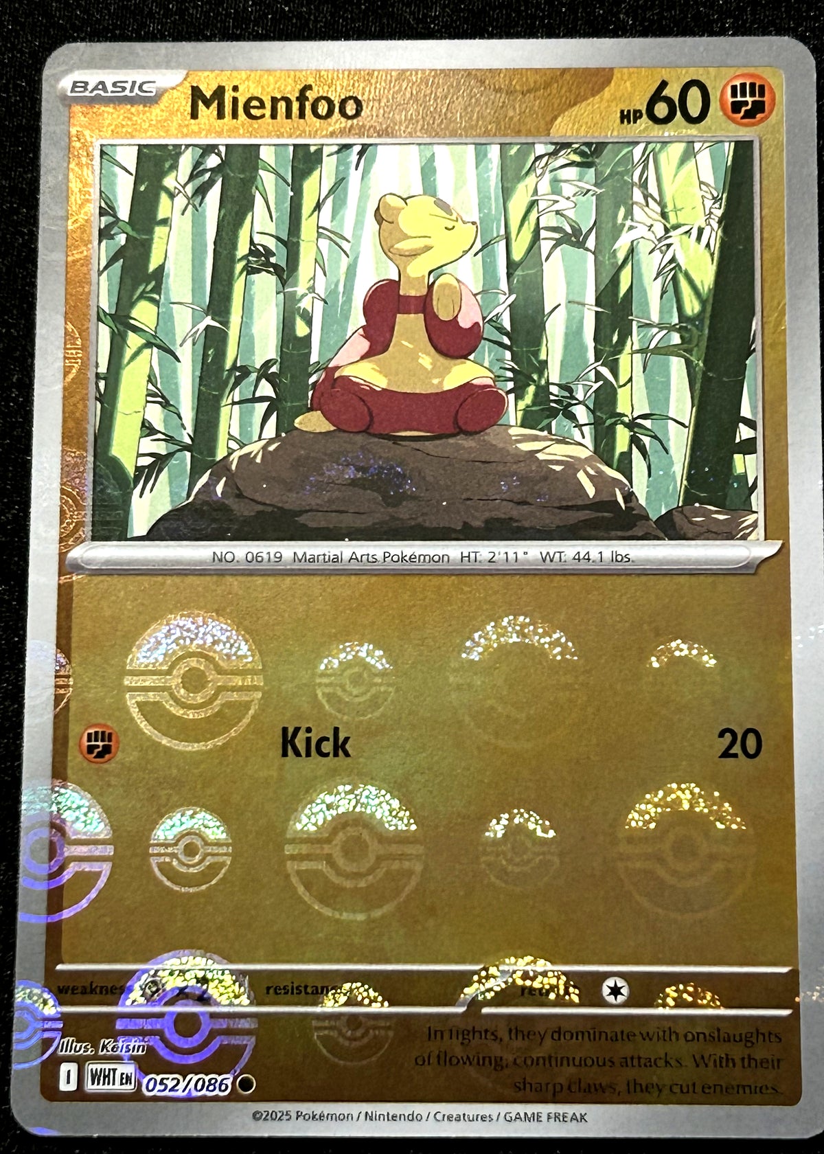 Mienfoo 052 Poké Ball Pattern White Flare front